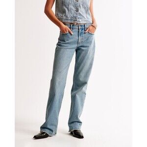 Abercrombie & Fitch The Baggy Low Rise Jeans Light Wash Wide Leg Women's 32 Long